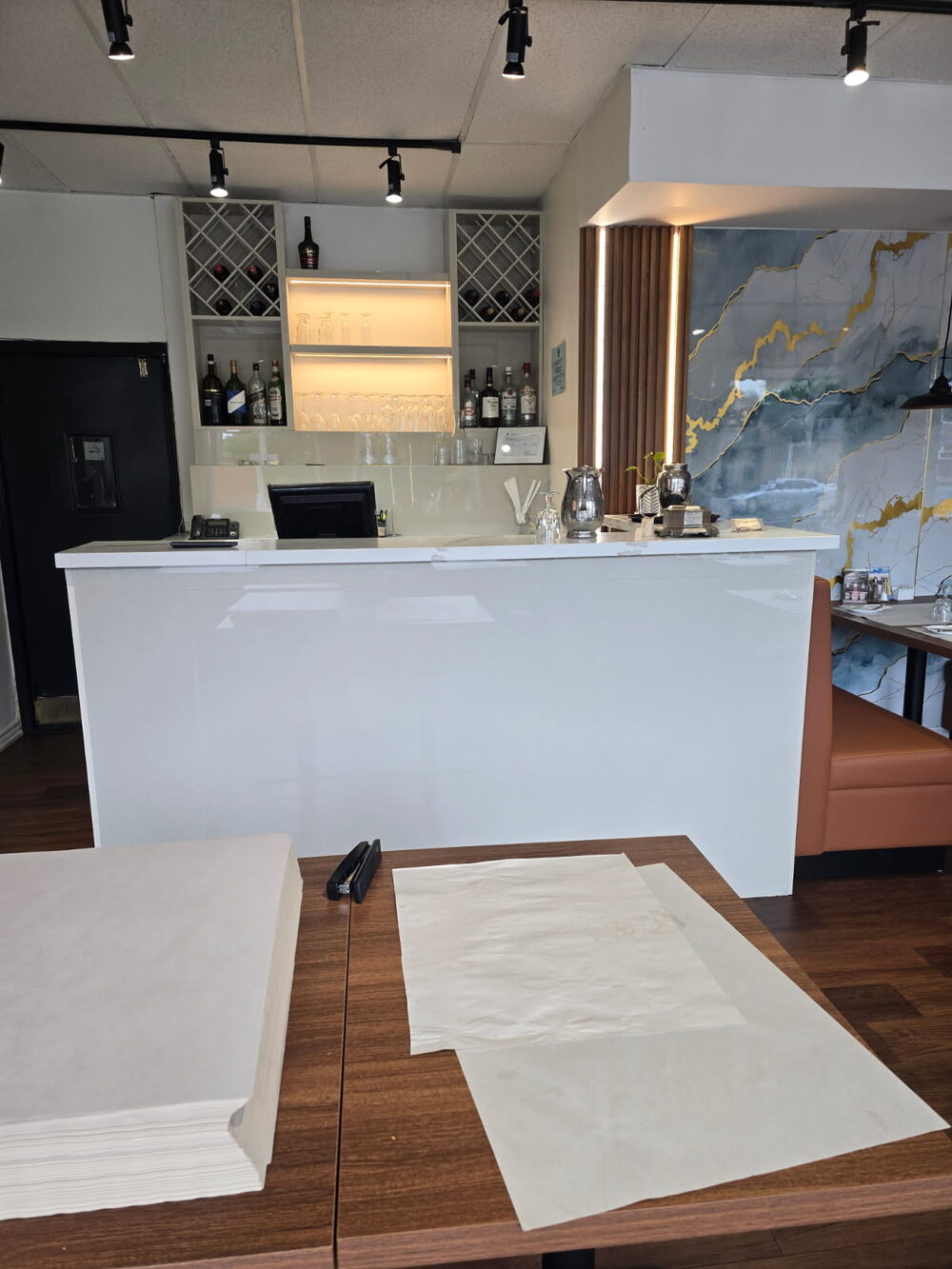 Cozy corner seating in the newly renovated dining room